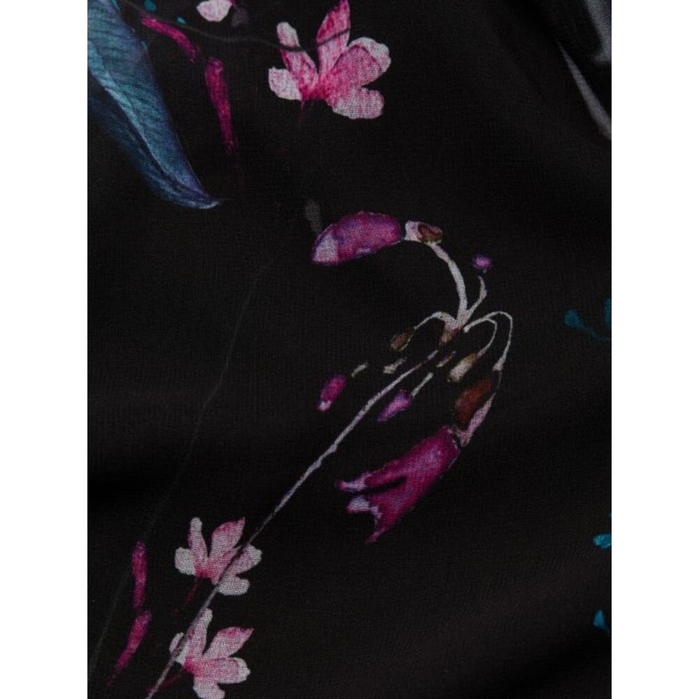 Teri Jon Rickie Freeman Chiffon Capelet Black Floral Cocktail Midi Dress 8 - Picture 5 of 14